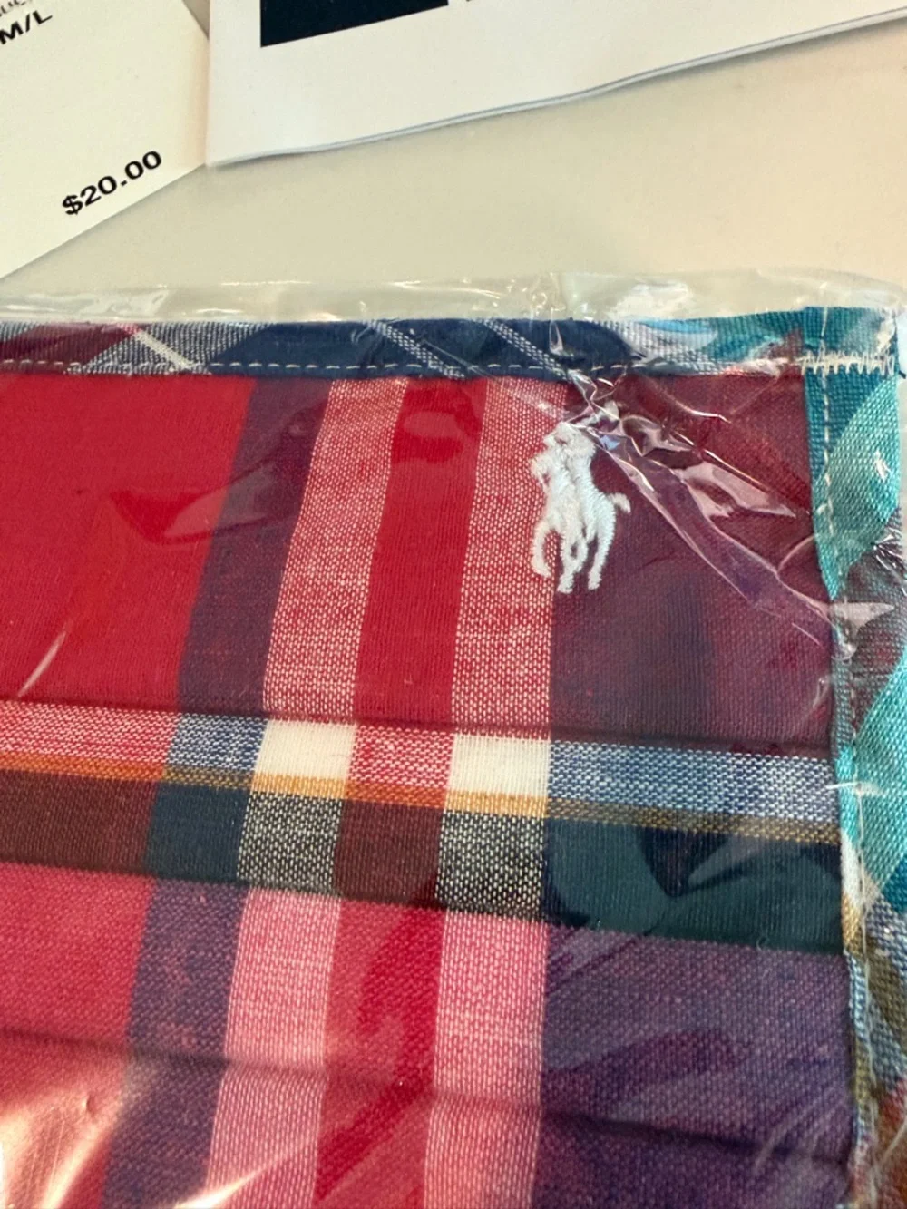 NEW Polo Ralph Lauren Cotton Face Mask Size M/L Plaid Colorful With Dust Bag